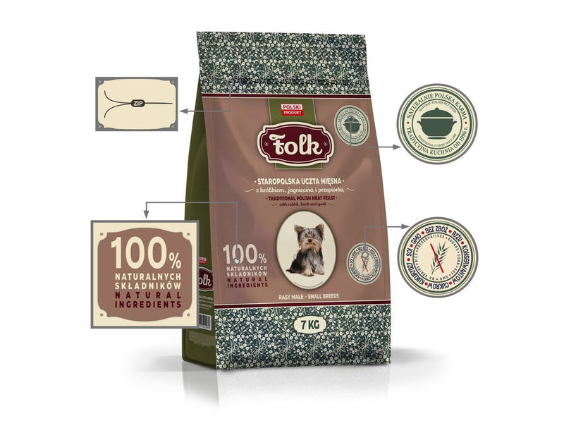 Folk Small breeds Traditional polish meat feast with rabbit lamb and quail - dry dog food - 7kg