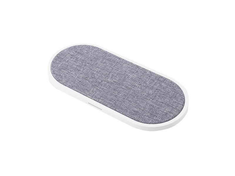GEAR Wireless Dual QI Charger USB-C Port 2x10W White with Grey Textile