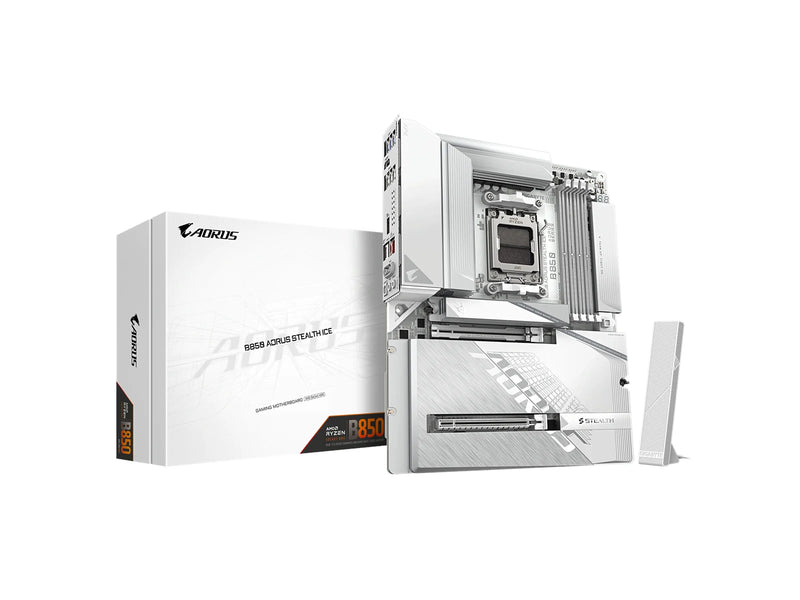 GIGABYTE B850 AORUS STEALTH ICE Mainboard - AMD B850 - AMD AM5 - DDR5 RAM - ATX