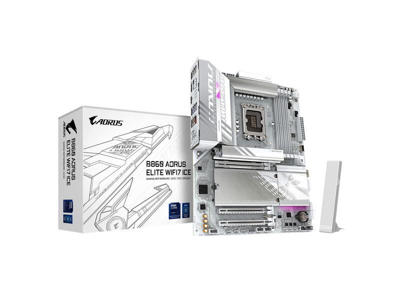 GIGABYTE B860 AORUS ELITE WIFI7 ICE Mainboard - Intel B860 - Intel LGA1851 - DDR5 RAM - ATX