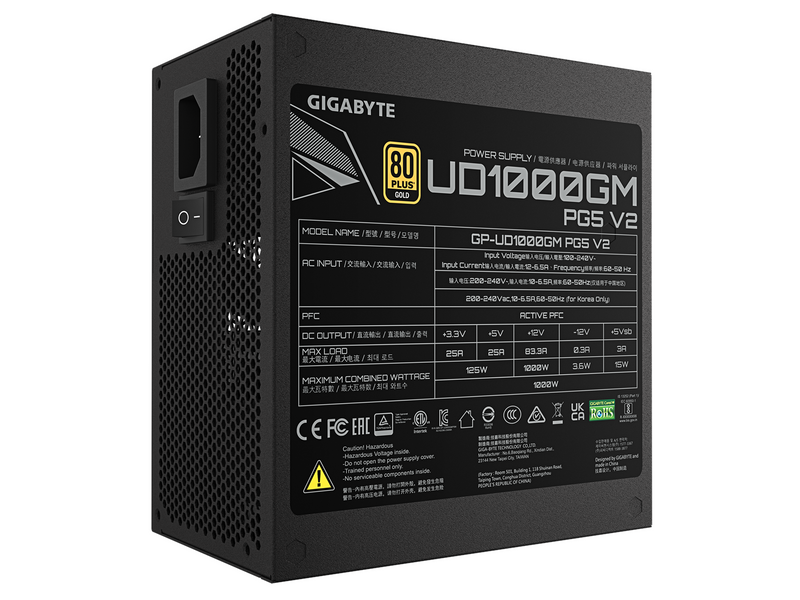 GIGABYTE UD1000GM PG5 V2 Netzteile - 1000 Watt - 120 mm - ATX 3.1 - 80 Plus Gold zertifiziert