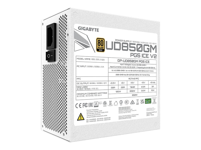 GIGABYTE UD850GM PG5 V2 ICE Netzteile - 850 Watt - 120 mm - ATX 3.1 - 80 Plus Gold zertifiziert