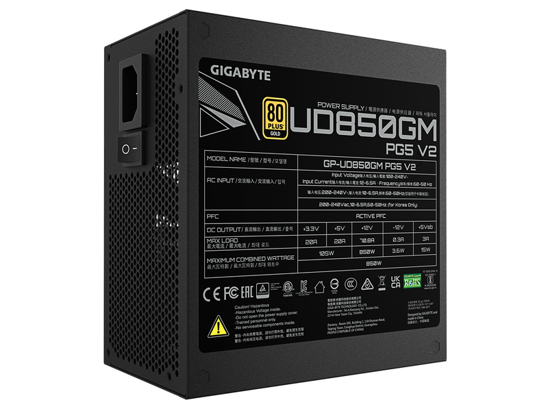 GIGABYTE UD850GM PG5 V2 Netzteile - 850 Watt - 120 mm - ATX 3.1 - 80 Plus Gold zertifiziert