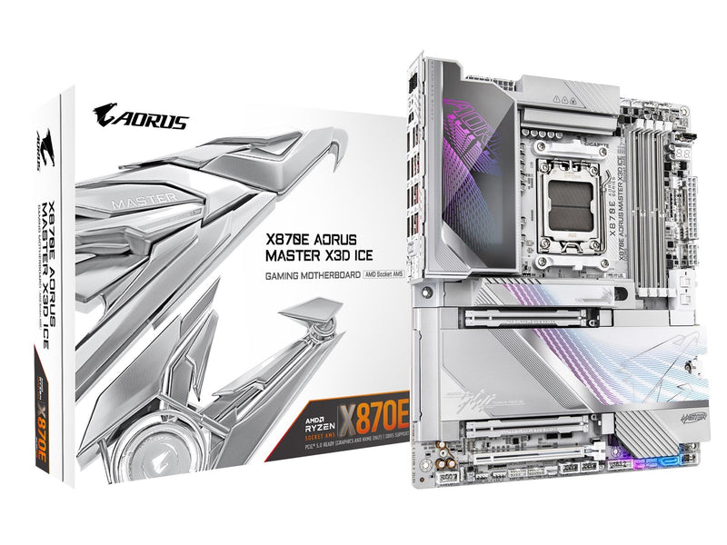 GIGABYTE X870E AORUS MASTER X3D ICE Mainboard - AMD X870E - AMD AM5 - DDR5 RAM - ATX