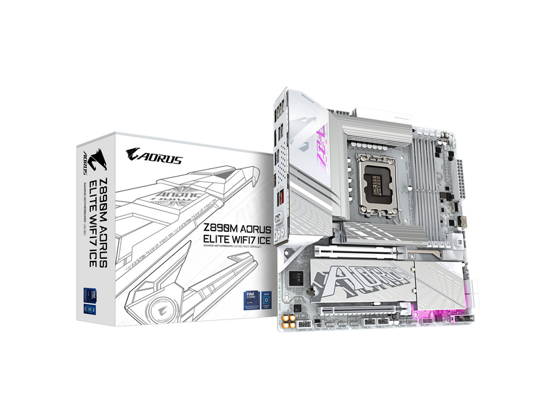 GIGABYTE Z890M AORUS ELITE WIFI7 ICE Mainboard - Intel Z890 - Intel LGA1851 - DDR5 RAM - Micro-ATX