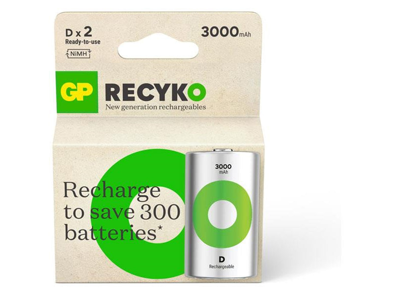 GP Recyko NiMH 3000mAh D 2's Paper Box - Green