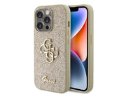 GUESS Glitter Script Big 4G iPhone 15 Pro Case - Gold