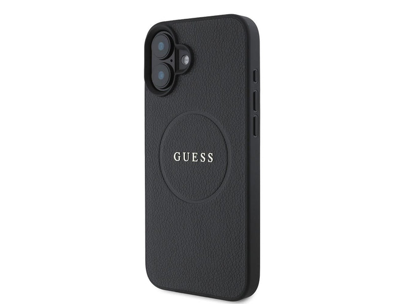 GUESS Grained Gold Ring MagSafe case for iPhone 16 - black