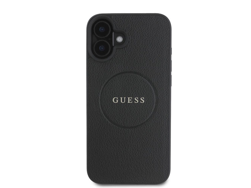GUESS Grained Gold Ring MagSafe case for iPhone 16 - black