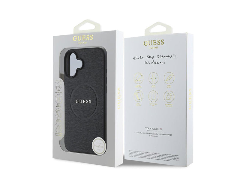 GUESS Grained Gold Ring MagSafe case for iPhone 16 - black