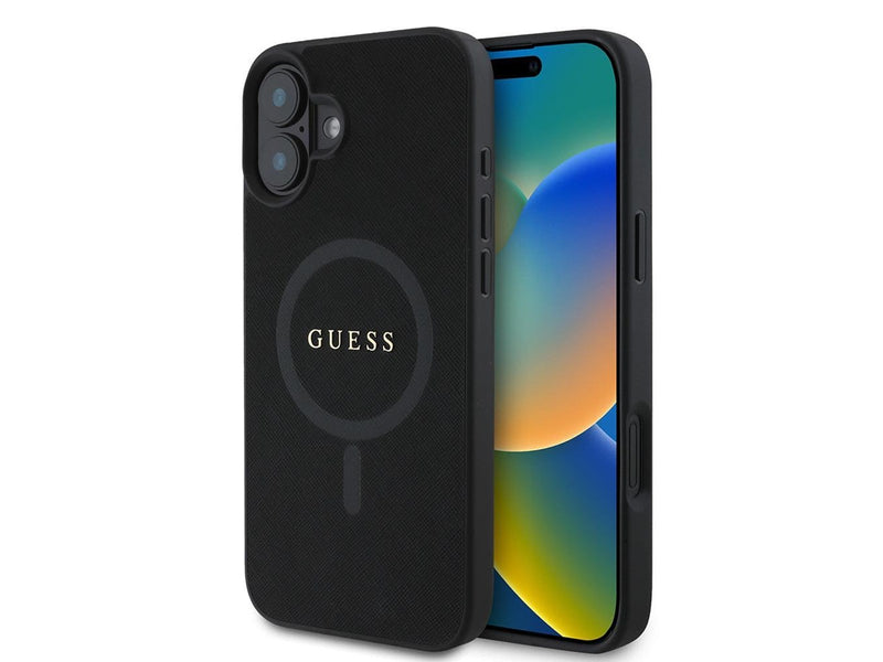 GUESS Saffiano Classic Logo MagSafe case for iPhone 16 - black