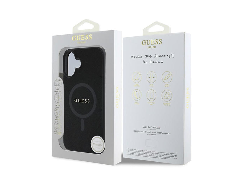 GUESS Saffiano Classic Logo MagSafe case for iPhone 16 - black