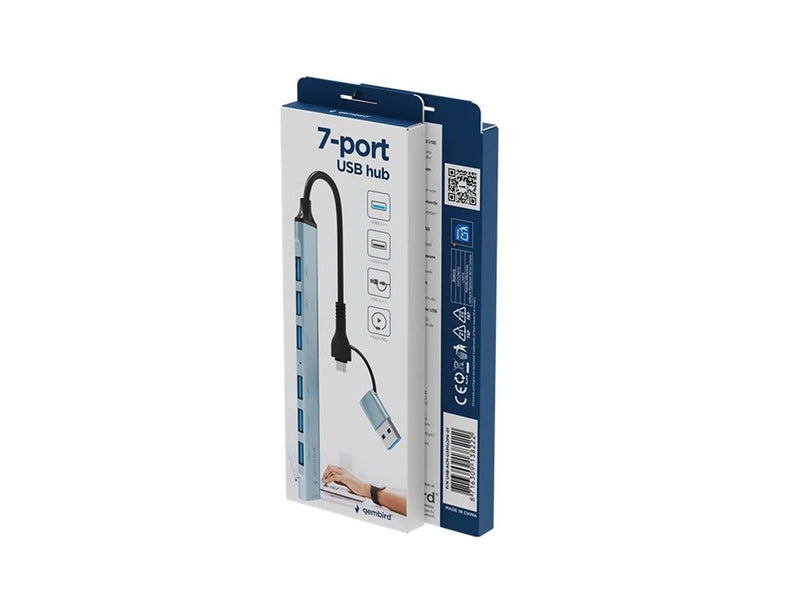 Gembird 7-port USB hub (1x USB 3.2 + 6x USB 2.0) USB-A + USB-C USB-Hubs - USB 3.2 - 7 - silber