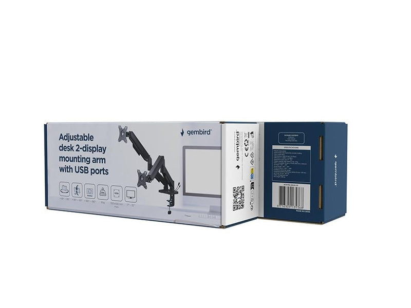 Gembird Adjustable desk display mounting arm with USB ports 2-displays 17"-32"