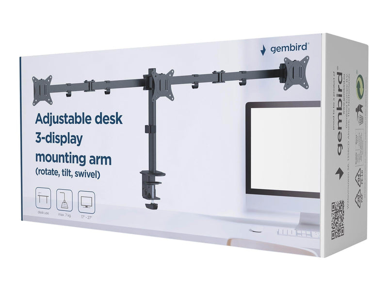Gembird Monitor Arm Pole - Adjustable desk arm 3-display 17"-27"