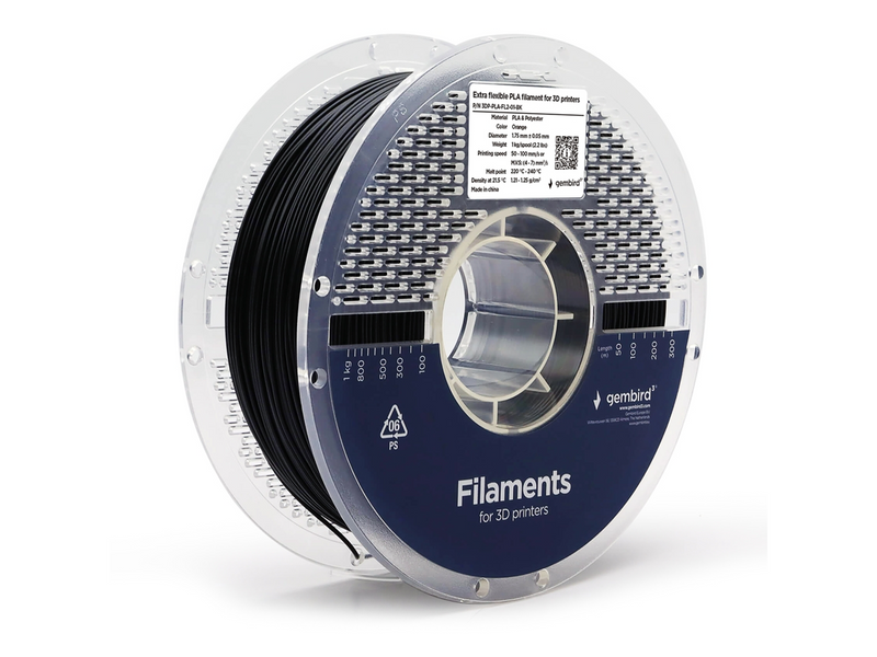 Gembird PLA filament - Extra Flexible - Schwarz - 1.75mm ø - 1 kg