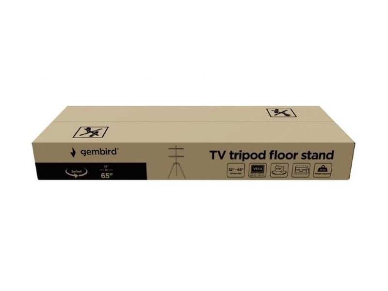 Gembird TV-Stativ mit Dreibein – 70° Schwenkfunktion – Für 32-65 Zoll – VESA 100x100 bis 600x400 – Max. 32 kg – Schwarz - Max 32 kg - recommended for 65"
