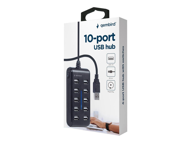 Gembird UHB-U2P10P-01 - hub - 10 ports USB-Hubs - 10 - Schwarz