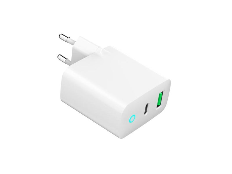 Gembird Universal USB charger with LED QC 3.0 & PD 20W 2-port - White