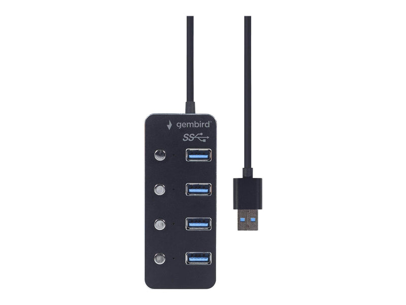 Gembird - hub - powered with switches black - 4 ports USB-Hubs - USB 3.2 - 4 - Schwarz