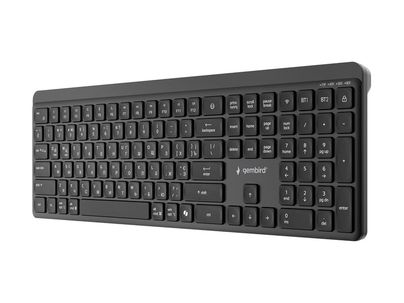 Gembird - keyboard - dual-mode pro-business slim full size - Cyrillic - black Input Device - Tastatur - Kyrillisch - Schwarz