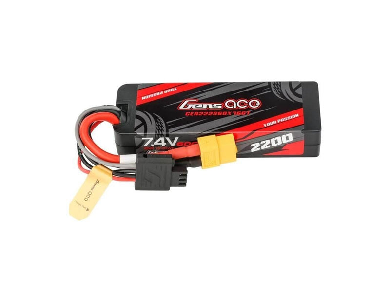 Gens ace &Tattu Lipo G-Tech 2200mAh 7.4V 2S1P 60C GRP-76 Hardcase Battery with XT60 Plug