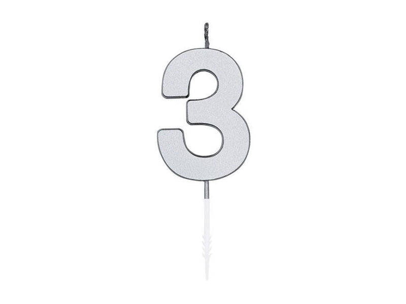 Globos Cake Candle 4.5cm Metallic Silver no. 3