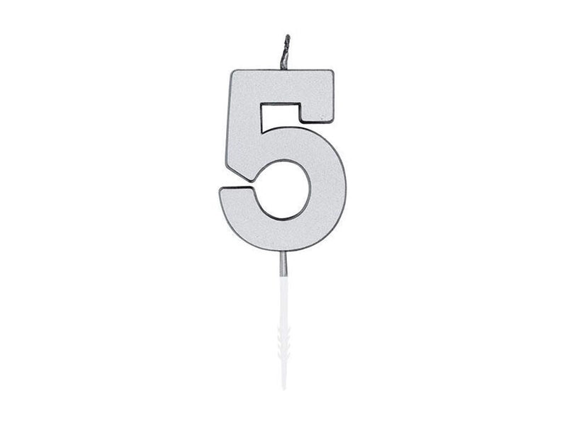 Globos Cake Candle 4.5cm Metallic Silver no. 5