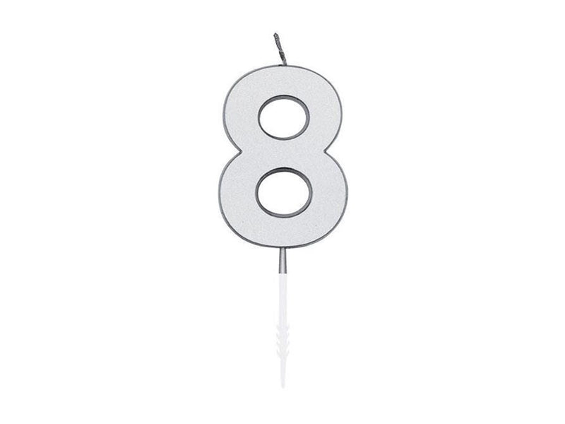 Globos Cake Candle 4.5cm Metallic Silver no. 8