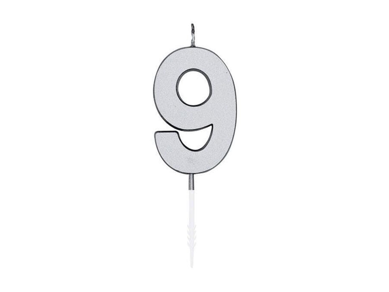 Globos Cake Candle 4.5cm Metallic Silver no. 9