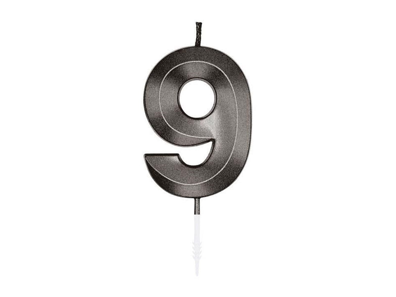 Globos Cake Candle 6cm Metallic Black no. 9