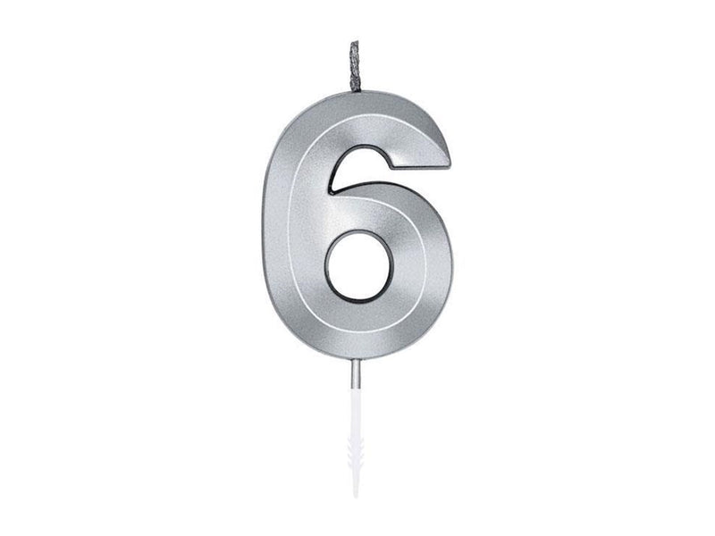 Globos Cake Candle 6cm Metallic Silver no.6