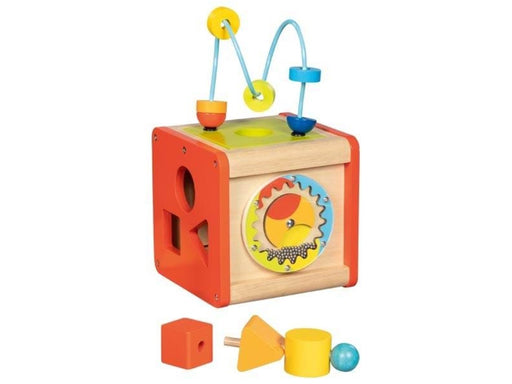 Goki Wooden Activity Cube Beatbox and Motor Skills Spiral