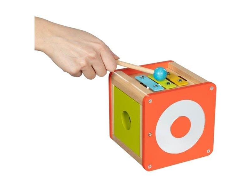Goki Wooden Activity Cube Beatbox and Motor Skills Spiral