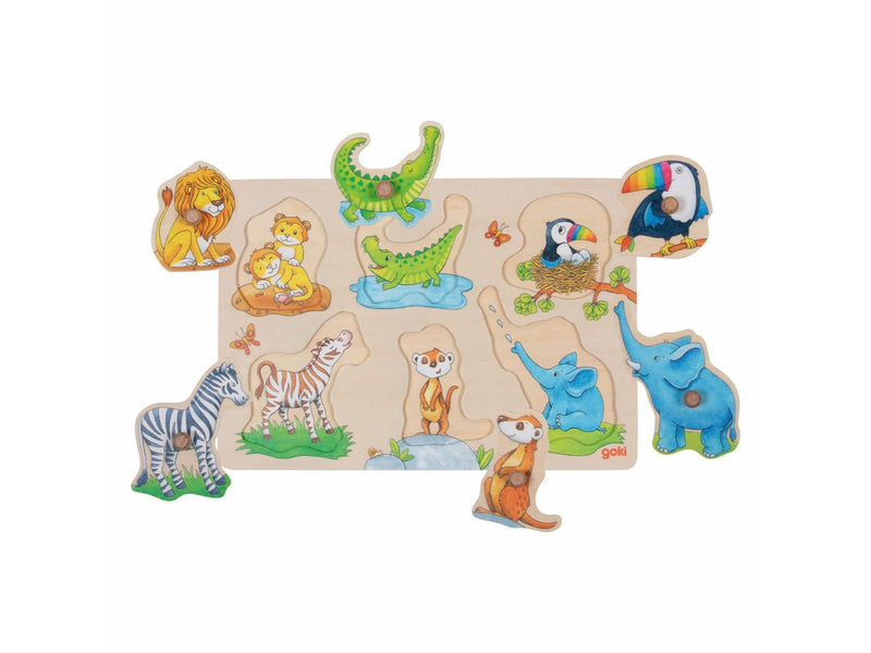 Goki Wooden Background Knob Puzzle Mother and Baby 6 pcs.