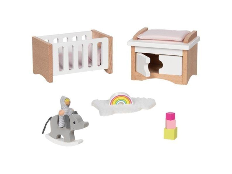 Goki Wooden Doll Furniture Baby Room 12 pieces.