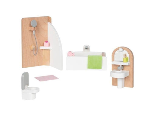 Goki Wooden Doll Furniture Bathroom 10 pieces.