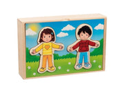 Goki Wooden Dress Up Puzzle Boy and Girl in Wooden Box 36 pcs. Holz