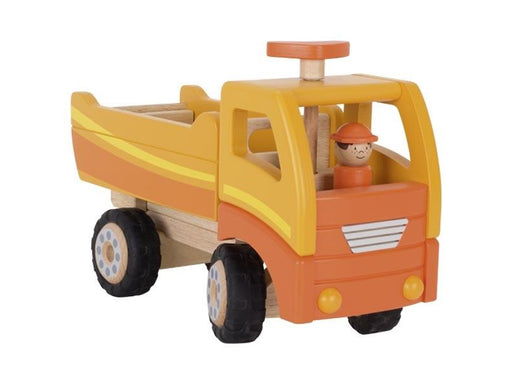 Goki Wooden Dump Truck Orange with Swivel Wheels