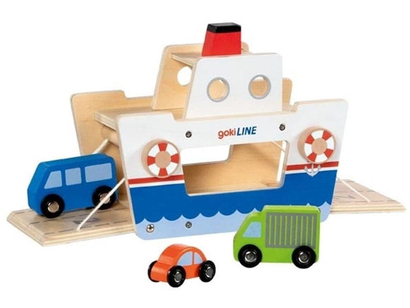 Goki Wooden Ferry with 3 Vehicles