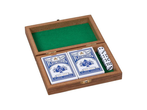 Goki Wooden Playing Card Box with 5 Dice and 2 Sets of cards