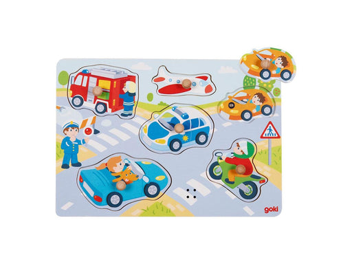 Goki Wooden Stud Puzzle Vehicles with Sound 6 pcs. Holz