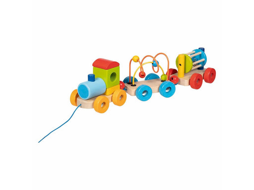 Goki Wooden Train Rio with Blocks Bead Labyrinth Rattle