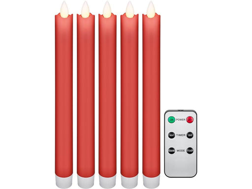Goobay Set of 5 red LED real wax rod candles incl. remot