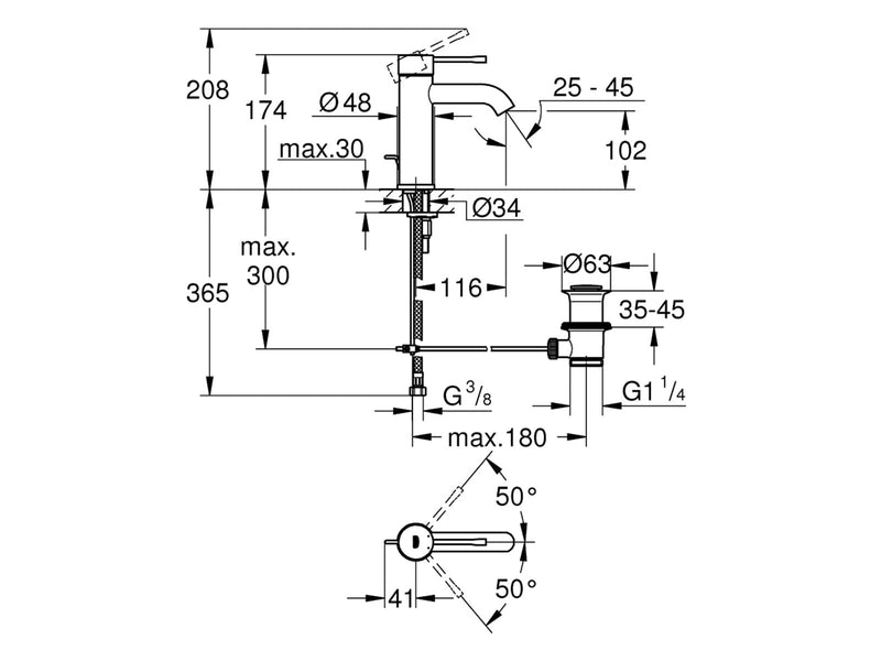 Grohe Essence, Einhand-Waschtischbatterie, DN 15S-Size, hard graphite gebürstet