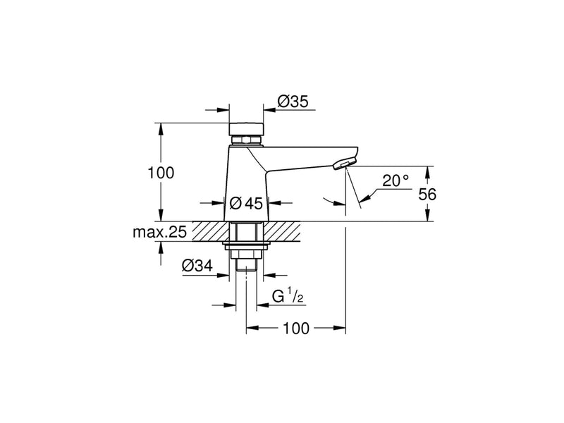 Grohe Euroeco CT, Selbstschluss-Standventil, DN 15, chrom