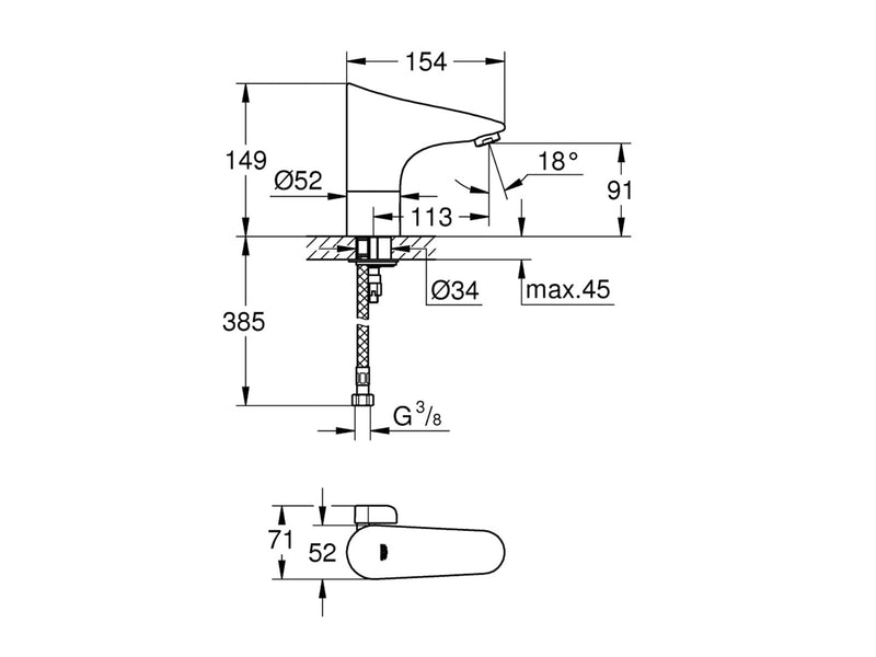 Grohe Europlus E elektronisk håndvaskarmatur 6V