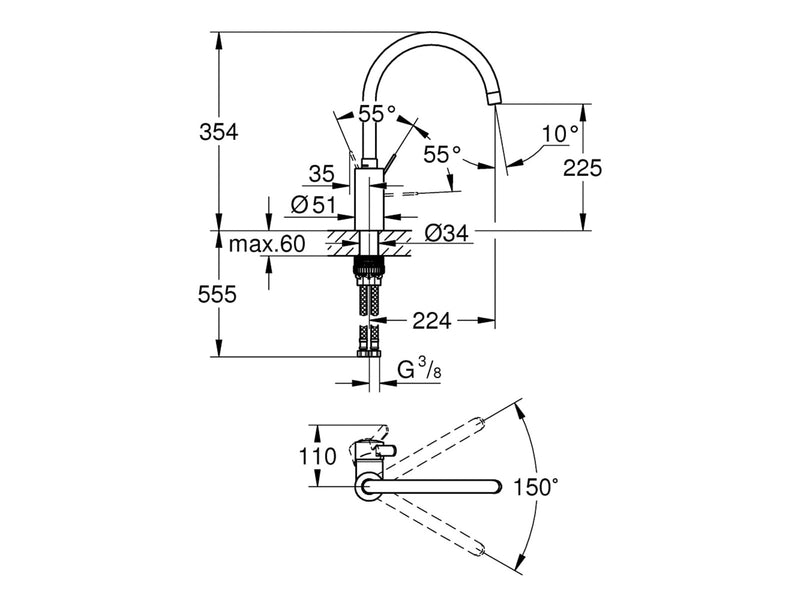 Grohe Eurosmart Cosmopolitan, Einhand-Spültischbatterie, DN 15, chrom