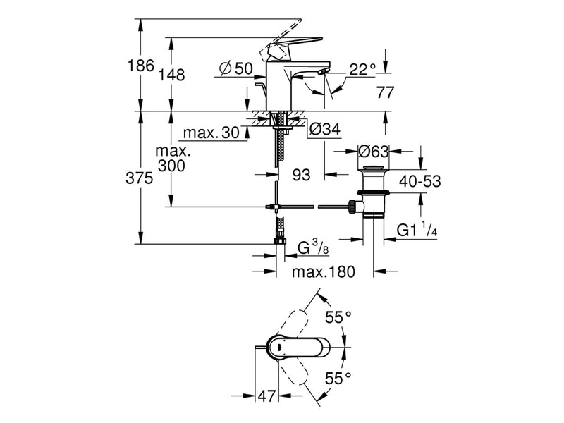 Grohe Eurosmart Cosmopolitan, Einhand-Waschtischbatterie, DN 15S-Size, chrom
