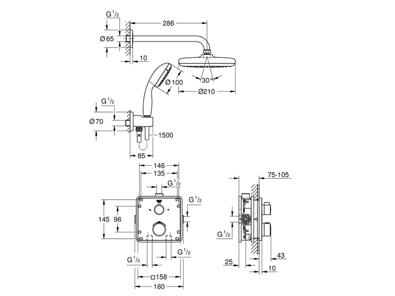 Grohe Grohtherm, Duschsystem Unterputz mit Tempesta 210, chrom
